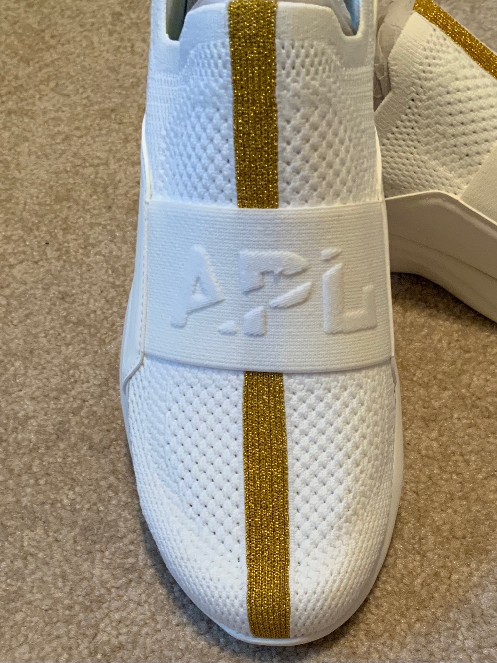 APL White Knit Slip-On Sneakers with Gold Center Stripe - Picture 4 of 5